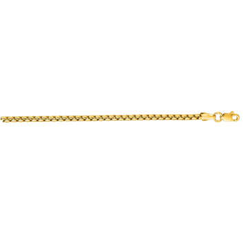 14K Yellow Gold 2.5mm Lite Round Box 20 Chain with Lobster Lock